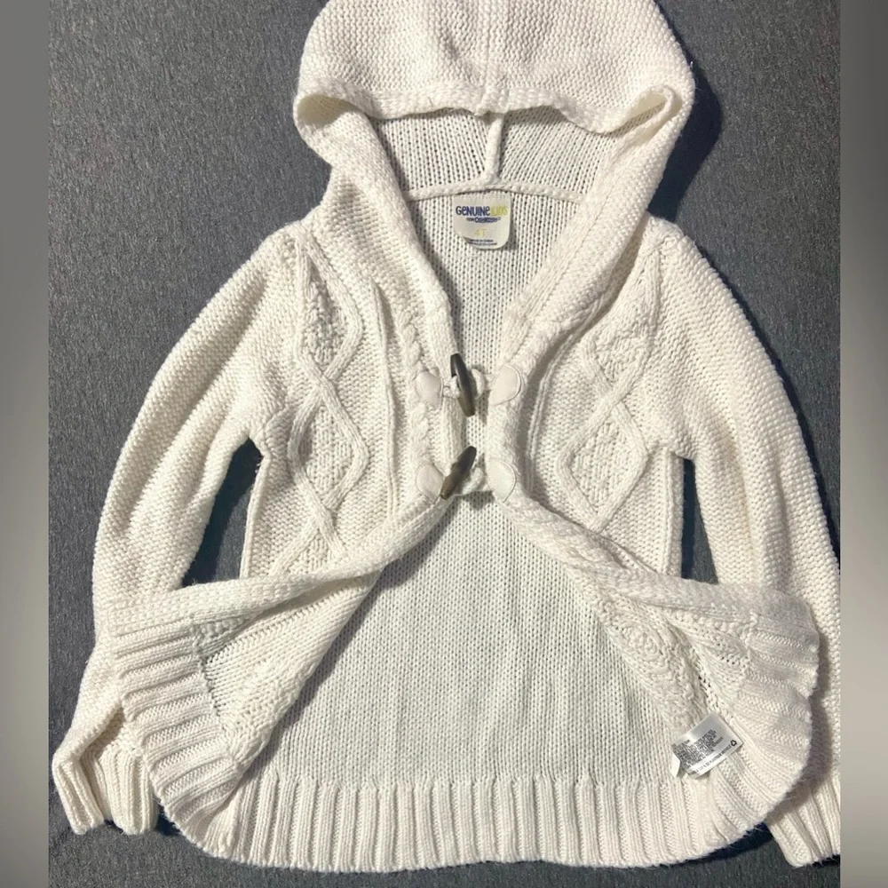 Oshkosh Toddler Girls Clothes 4t Ivory Cable Knit Hooded Cardigan Coat Sweater